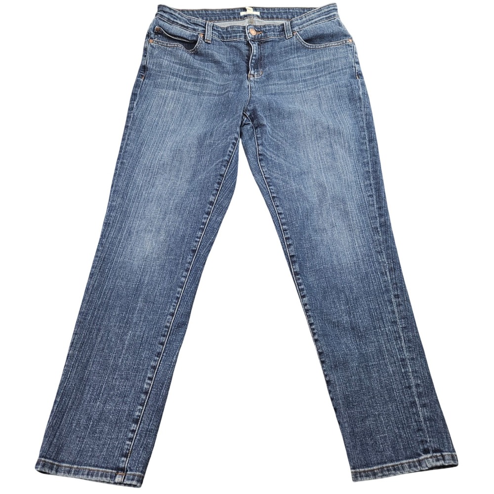 Eileen Fisher Straight Leg Jeans Womens 10 Blue Medium Wash Stretch Denim
